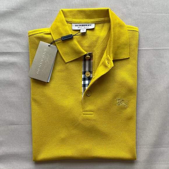 Burberry London Men's New Casual Yellow Color Polo Shirt Large Size - Picture 1 of 10